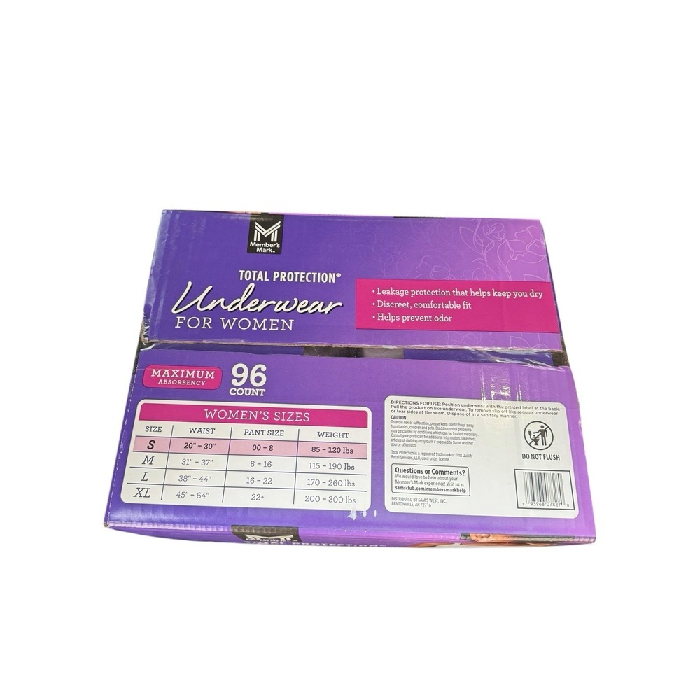 Member's Mark Total Protection Underwear for Women, 96 Count, Small- Brand NEW - Picture 3 of 3